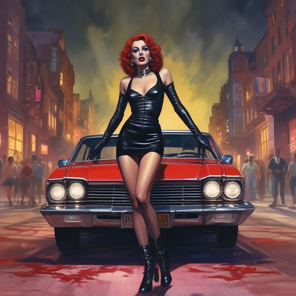 Glamorous Red and Black Cityscape Art Print